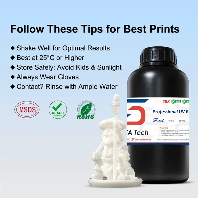Alt view image 4 of 7 - Fast ABS-Like 3D Printer Resin 405nm UV-Curing Non-Brittle High Precision 3D Printing Liquid Standard Photopolymer Resin for LCD DLP 3D Printing 8K Capable (White, 1kg)