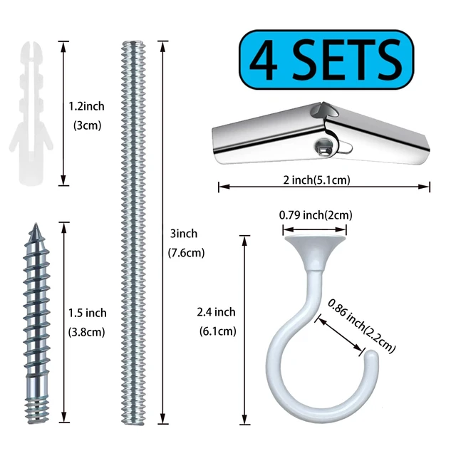 Alt view image 7 of 7 - Heavy Duty Ceiling Hooks for Hanging Plants 4 Pack (White) Holds 30 lbs on wood & concrete, 20 lbs on drywall; 2.4" zinc alloy swag hook for macrame, lanterns & pendant lights