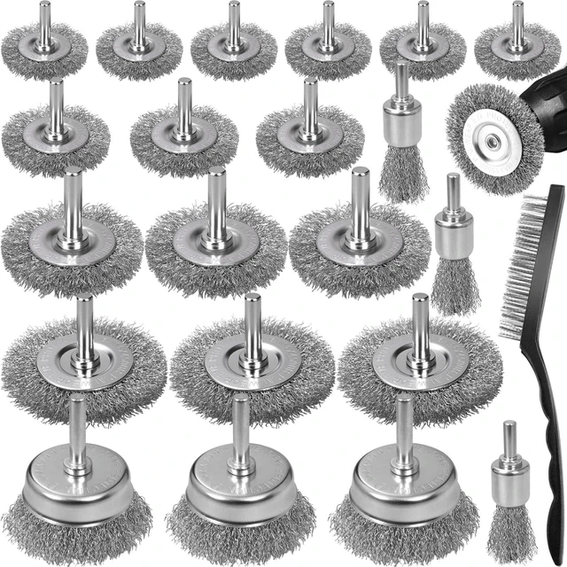 Main image of 22-Pack Wire Brush for Drill, Carbon Steel Crimped Brushes Spherical Wheel, Cup, Pen End & Hand Brushes Set, Fit 1/4 Inch Round Shank Power Drill Attachment for Rust, Paint, Abrasive Removal