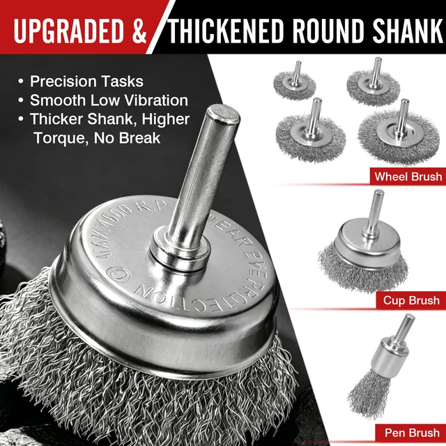 Alt view image 6 of 7 - 22-Pack Wire Brush for Drill, Carbon Steel Crimped Brushes Spherical Wheel, Cup, Pen End & Hand Brushes Set, Fit 1/4 Inch Round Shank Power Drill Attachment for Rust, Paint, Abrasive Removal