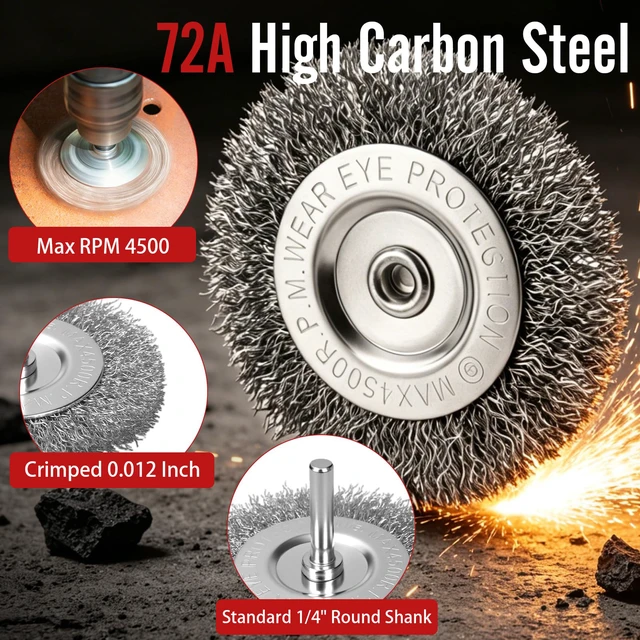 Alt view image 5 of 7 - 22-Pack Wire Brush for Drill, Carbon Steel Crimped Brushes Spherical Wheel, Cup, Pen End & Hand Brushes Set, Fit 1/4 Inch Round Shank Power Drill Attachment for Rust, Paint, Abrasive Removal