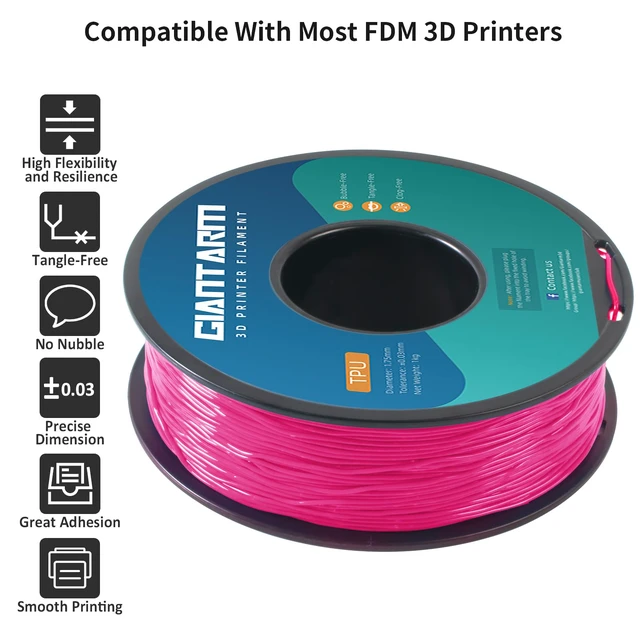 Alt view image 2 of 6 - TPU Filament 1.75mm 1Kg(2.2lbs), Pink Filament TPU, 95A Flexible 3D Printer Filament with High Elasticity, ±0.03mm Accuracy, Neatly Wound & Moistureproof, Non-Clogging,TPU Pink