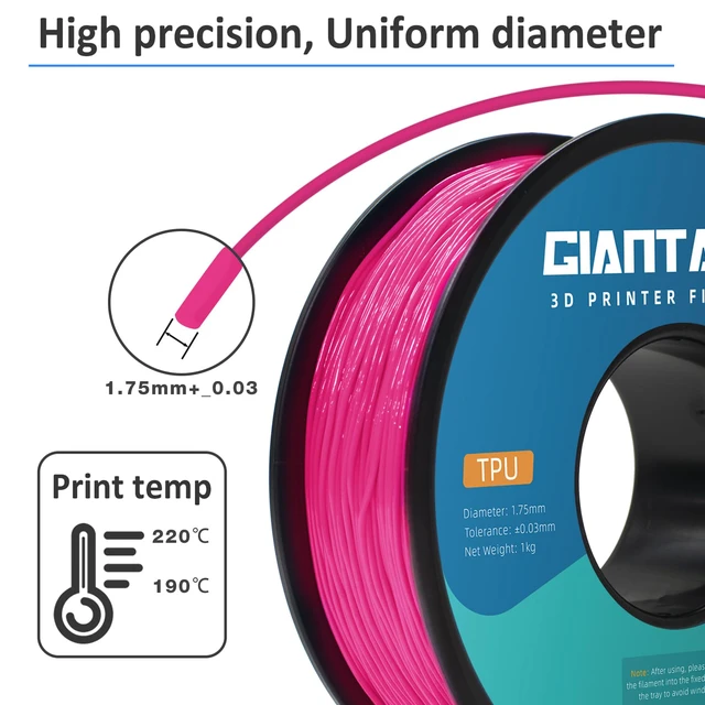 Alt view image 3 of 6 - TPU Filament 1.75mm 1Kg(2.2lbs), Pink Filament TPU, 95A Flexible 3D Printer Filament with High Elasticity, ±0.03mm Accuracy, Neatly Wound & Moistureproof, Non-Clogging,TPU Pink