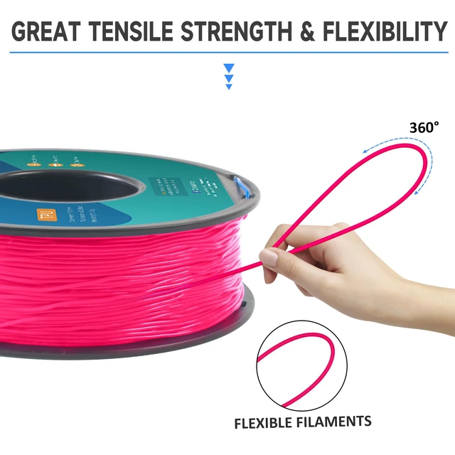 Alt view image 4 of 6 - TPU Filament 1.75mm 1Kg(2.2lbs), Pink Filament TPU, 95A Flexible 3D Printer Filament with High Elasticity, ±0.03mm Accuracy, Neatly Wound & Moistureproof, Non-Clogging,TPU Pink