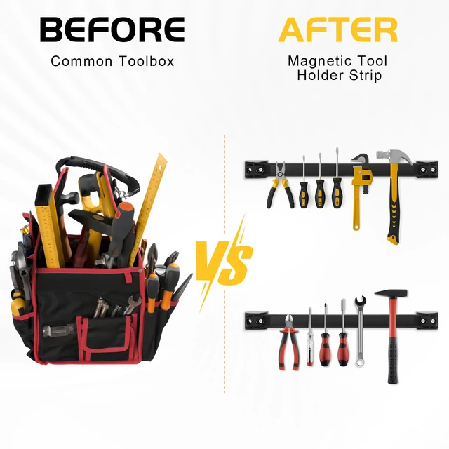 Alt view image 5 of 6 - Heavy Duty Magnetic Tool Holder, 5 Pack 18" Wall Mount Organizer Space-saving Magnetic Strip, Magnetic Knife Holder, Screwdrivers, Wrenches, Pliers, Garage and kitchen Organization