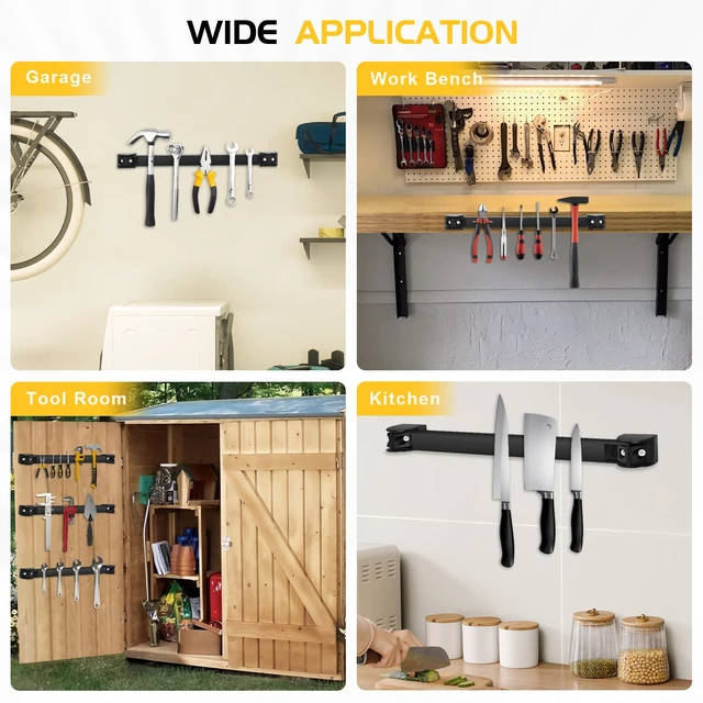 Alt view image 6 of 6 - Heavy Duty Magnetic Tool Holder, 5 Pack 18" Wall Mount Organizer Space-saving Magnetic Strip, Magnetic Knife Holder, Screwdrivers, Wrenches, Pliers, Garage and kitchen Organization