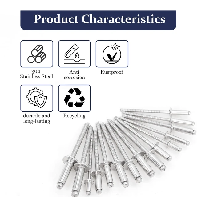 Alt view image 4 of 7 - 680Pcs Stainless Steel Pop Rivets, 8 Sizes Stainless Rivets with 1/8" 5/32" 3/16" Blind Rivets and Washers Assortment Kit