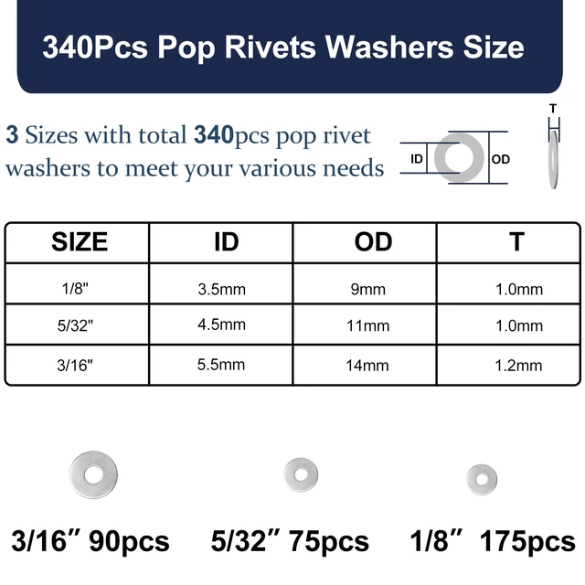 Alt view image 3 of 7 - 680Pcs Stainless Steel Pop Rivets, 8 Sizes Stainless Rivets with 1/8" 5/32" 3/16" Blind Rivets and Washers Assortment Kit
