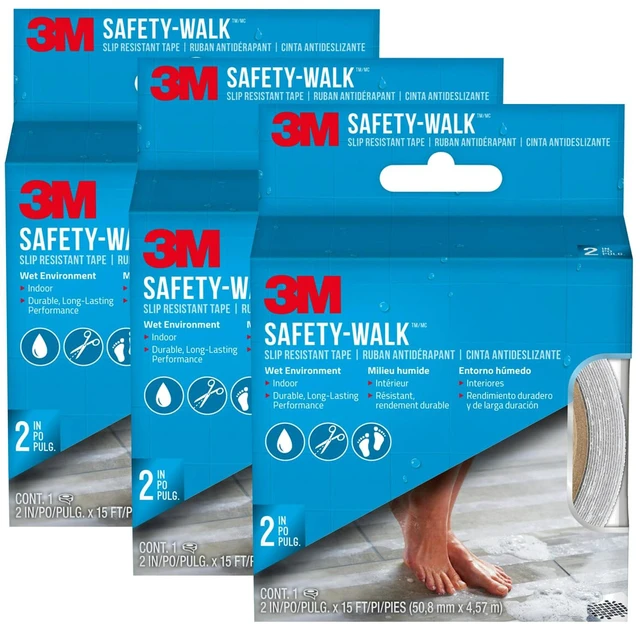 Main image of Safety-Walk 2 in x 15 ft Clear Anti-Slip Tape, Self-Adhesive, Long-Lasting Grip for Wet Areas, Clear, 2 Inch (Pack of 3)