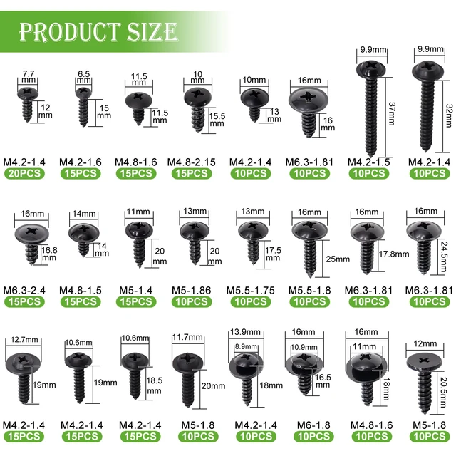 Alt view image 2 of 6 - 280PCS Automotive Screws Kit,#8#10#12#14 Phillips Head Automotive Body Self Tapping Screws(24 Size)