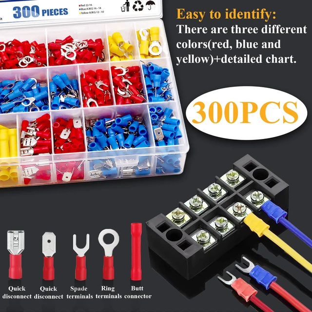 Alt view image 5 of 7 - Insulated Wire Electrical Connectors Assortment Kit with Ring, Spade, Butt, Quick Disconnect, Crimp Automotive Cable Terminals