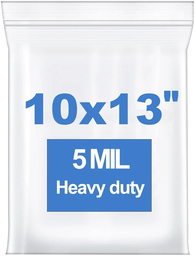 Main image of 50PCS 10"x13" 5 Mil Large Clear Zip Seal Lock Plastic Reclosable Poly Bag Heavy-Duty Durable Resealable Zipper Bag Waterproof for Photo Cards Snacks Seeds Food Storage