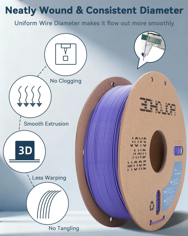 Alt view image 2 of 7 - PLA Filament 1.75mm,3D Printer Filament,1kg Cardboard Spool (2.2lbs),Dimensional Accuracy +/- 0.03 mm,Vacuum Packaging Odor Free Clog Free Fit Most 3D FDM Printer,Periwinkle Blue