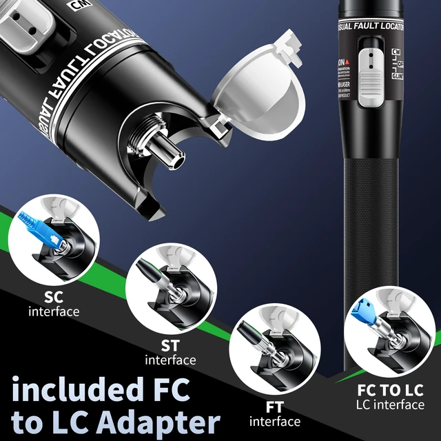 Alt view image 3 of 7 - Visual Fault Locator 80KM - VFL Fiber Optic Tester Kit Include Single Mode 9/125um FC Male to LC Female Adapter, Fiber Optic Lights for Network Cable (Battery not Included)