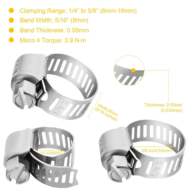 Alt view image 3 of 7 - Stainless Steel Hose Clamps 1/2'' - 24PK Size 4 Worm Gear Drive Hose Clamps Small Clamping Range 1/4 Inch to 5/8 Inch (6mm-16mm) for Automotive Fuel Line,1/4 Inch,1/2 Inch