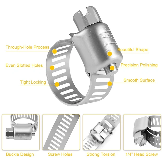 Alt view image 4 of 7 - Stainless Steel Hose Clamps - 22 Pack Worm Gear Drive Hose Clamps Micro Size 6 Clamping Range from 5/16 Inch to 7/8 Inch (8mm-22mm) for Automotive Plumbing, 1/2'', 3/4'' Clamps