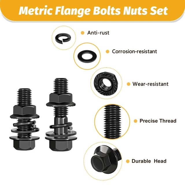 Alt view image 3 of 7 - 700PCS M6-M10 Metric Flange Hex Bolt KitM6-1.0 M8-1.25 M10-1.25 M6-1.0 M8-1.25 M10-1.25 (Length From 12mm to 45mm) Hex Bolts Assortment With Nuts and Washers,Black Zinc Plated
