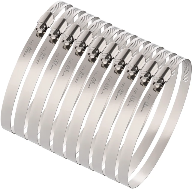 Main image of 6 Inch Hose Clamps, Adjustable 5-3/4"-6-5/16"(145-160mm), 10 PCS 304 Stainless Steel, Rust Resistant, Large Worm Gear Hose Clamp, Automotive, Radiator Hose, Fuel Line, Air Ducting