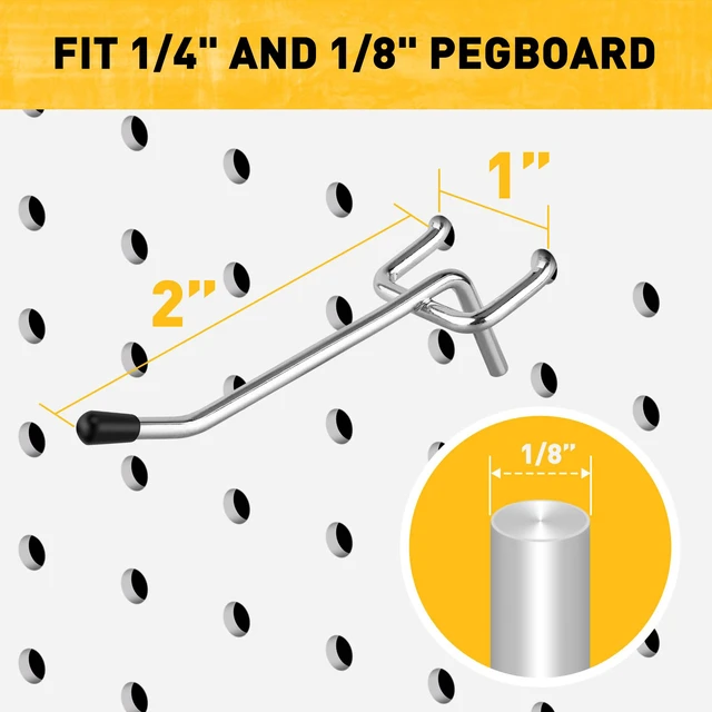 Alt view image 2 of 7 - 55-Piece 2 Inch Pegboard Hooks, Heavy Duty Peg Board Organizer Accessories, Peg Board Tool Hangers Fit for 1/4" and 1/8" Pegboard Hanging Tools Garage, Workshop, and Craft Storage