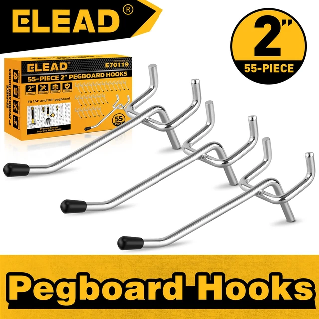 Alt view image 7 of 7 - 55-Piece 2 Inch Pegboard Hooks, Heavy Duty Peg Board Organizer Accessories, Peg Board Tool Hangers Fit for 1/4" and 1/8" Pegboard Hanging Tools Garage, Workshop, and Craft Storage