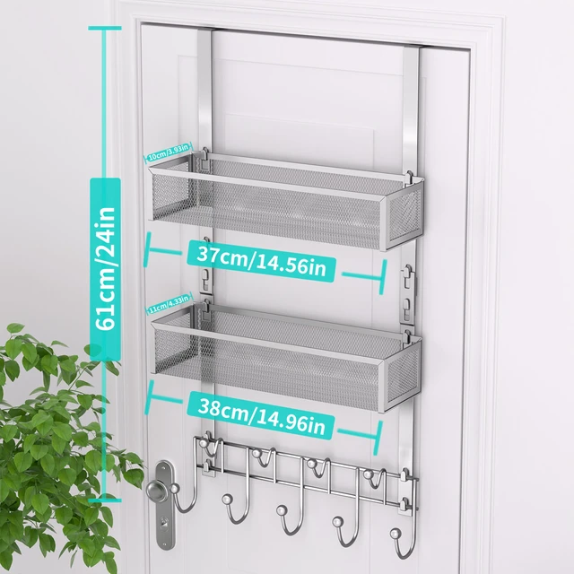 Alt view image 5 of 7 - Over The Door Hanger with Coat Hooks and 2 Baskets, Rustproof & Waterproof Over The Door Hooks, Storage Organizer for Hats, Bathroom, Kitchen, Bedroom - Brushed Nickel