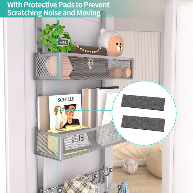 Alt view image 3 of 7 - Over The Door Hanger with Coat Hooks and 2 Baskets, Rustproof & Waterproof Over The Door Hooks, Storage Organizer for Hats, Bathroom, Kitchen, Bedroom - Brushed Nickel