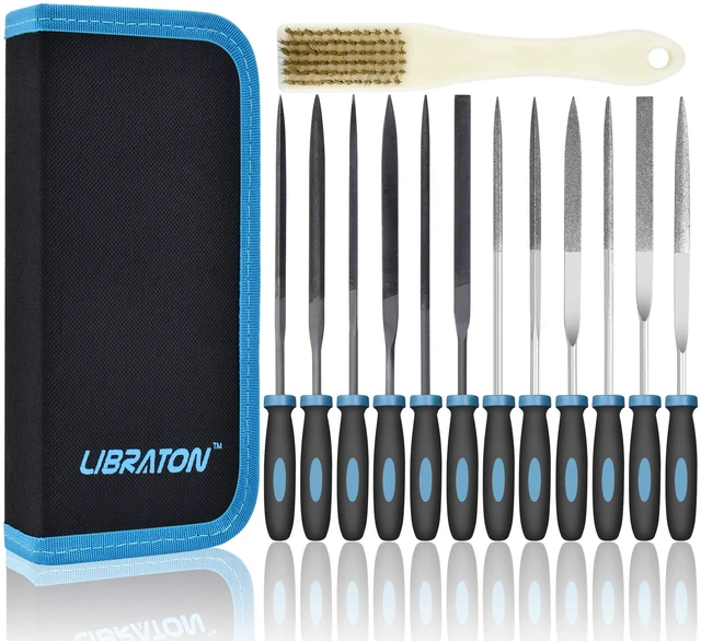 Main image of 13PCS Small Needle Files Set, 6 Carbon Steel & 6 Diamond File Set for Precision Metal Work, Jewlers Metal File Set, Mini Jewelry Files for Wood Plastic Carving, with Brush and Carry Case