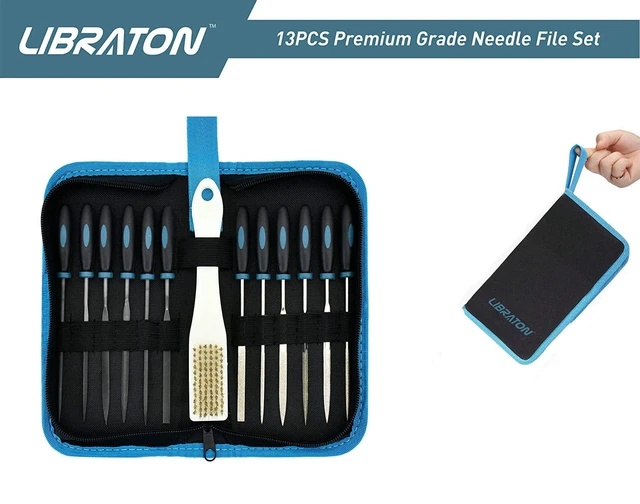 Alt view image 2 of 7 - 13PCS Small Needle Files Set, 6 Carbon Steel & 6 Diamond File Set for Precision Metal Work, Jewlers Metal File Set, Mini Jewelry Files for Wood Plastic Carving, with Brush and Carry Case