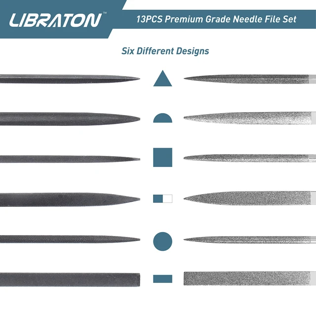 Alt view image 3 of 7 - 13PCS Small Needle Files Set, 6 Carbon Steel & 6 Diamond File Set for Precision Metal Work, Jewlers Metal File Set, Mini Jewelry Files for Wood Plastic Carving, with Brush and Carry Case