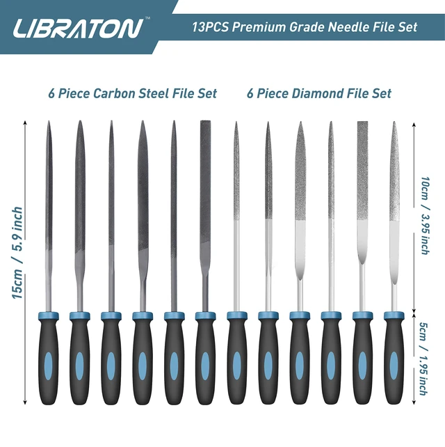 Alt view image 4 of 7 - 13PCS Small Needle Files Set, 6 Carbon Steel & 6 Diamond File Set for Precision Metal Work, Jewlers Metal File Set, Mini Jewelry Files for Wood Plastic Carving, with Brush and Carry Case