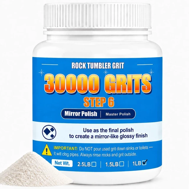 Main image of 30000 Grit Aluminum Oxide Rock Tumbler Polish, Step 6 Ultra-Fine Polish Advanced Refinement for Rocks, Gems, Glass & Jewelry Making, Ultra-Fine Powder, 1 LB Refill, For All Major Tumblers