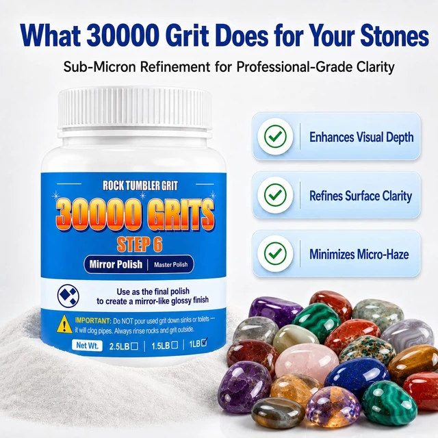 Alt view image 3 of 7 - 30000 Grit Aluminum Oxide Rock Tumbler Polish, Step 6 Ultra-Fine Polish Advanced Refinement for Rocks, Gems, Glass & Jewelry Making, Ultra-Fine Powder, 1 LB Refill, For All Major Tumblers