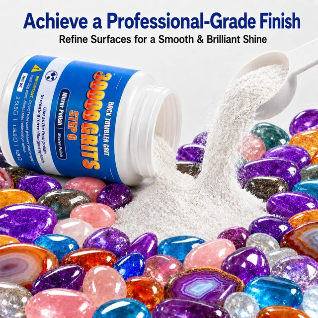 Alt view image 4 of 7 - 30000 Grit Aluminum Oxide Rock Tumbler Polish, Step 6 Ultra-Fine Polish Advanced Refinement for Rocks, Gems, Glass & Jewelry Making, Ultra-Fine Powder, 1 LB Refill, For All Major Tumblers