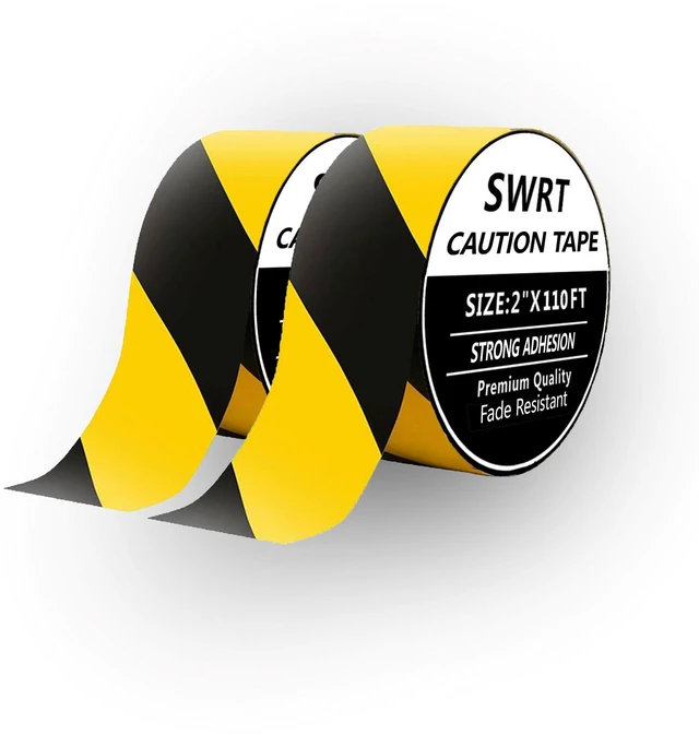 Main image of 2 Roll 2 Inch x 110FT Black & Yellow Hazard Tape Warning Safety Stripe Tape for Floor Marking, Strong Adhesive Wear Resistance Warterproof Caution Tape Roll Ideal for Walls, Floors(2 Roll)