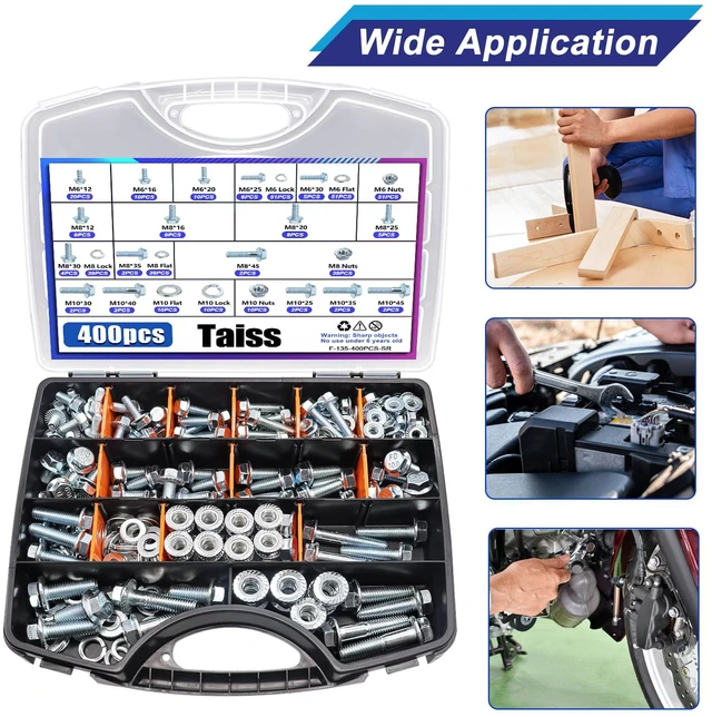 Alt view image 6 of 7 - 400PCS Metric Flange Bolt Assortment Kit,10.9 Grade M6x1.0/M8x1.25/M10x1.5 Bolts(12mm to 45mm) Assorted White Zinc Galvanized Hex Metric Nuts and Bolts Washers Set for Automotive