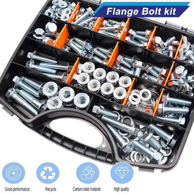Alt view image 7 of 7 - 400PCS Metric Flange Bolt Assortment Kit,10.9 Grade M6x1.0/M8x1.25/M10x1.5 Bolts(12mm to 45mm) Assorted White Zinc Galvanized Hex Metric Nuts and Bolts Washers Set for Automotive