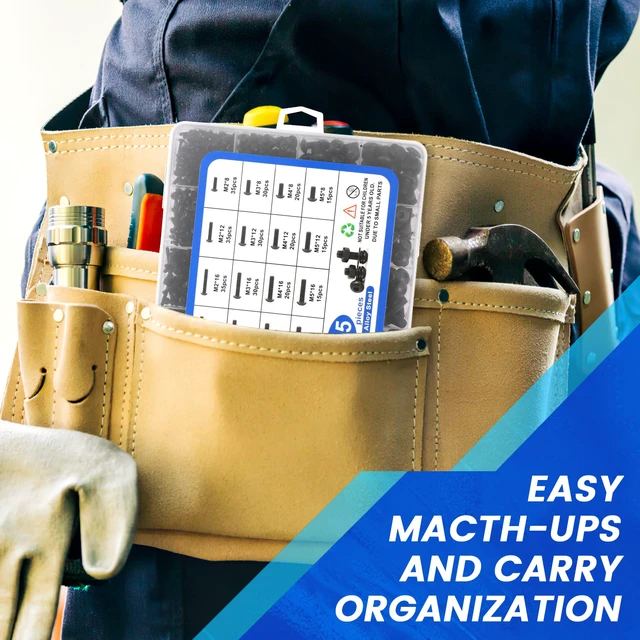 Alt view image 5 of 7 - 1705 Pcs Machine Screw Assortment Kit, M2 M3 M4 M5 Metric Bolts and Nuts Kit with Lock and Flat Washers, Hex Button Head 10.9 Alloy Steel Cap Screw Set with Allen Wrench