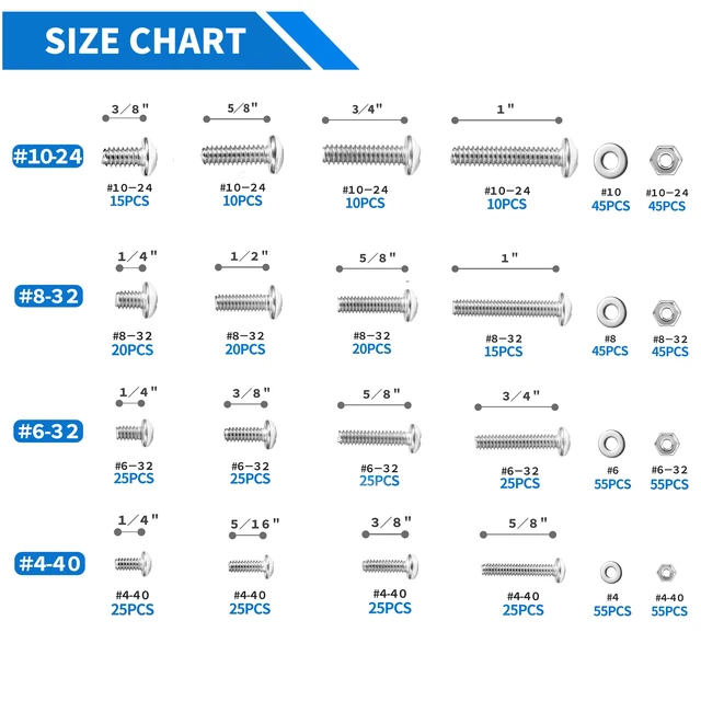 Alt view image 3 of 7 - 720Pcs Machine Screw Assortment Kit, #10-24#8-32#6-32#4-40 Phillips Pan Head Assorted Nuts Bolts and Flat Washers Kit, Stainless Steel Screws Hardware Assortment with Case