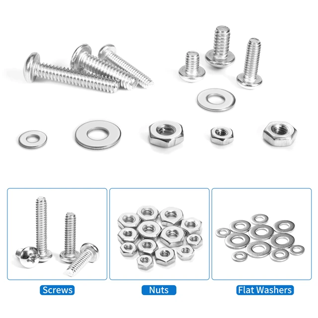 Alt view image 7 of 7 - 720Pcs Machine Screw Assortment Kit, #10-24#8-32#6-32#4-40 Phillips Pan Head Assorted Nuts Bolts and Flat Washers Kit, Stainless Steel Screws Hardware Assortment with Case