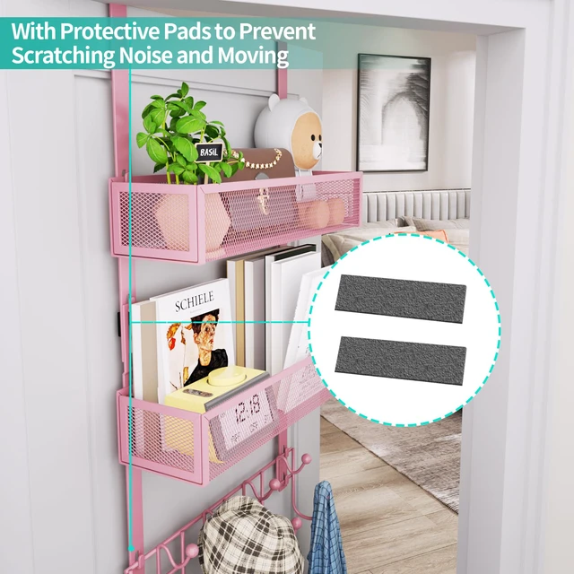 Alt view image 3 of 7 - Over The Door Hanger with Coat Hooks and 2 Baskets, Rustproof & Waterproof Pink Over The Door Hooks, Storage Organizer for Hats, Bathroom, Kitchen, Bedroom - Pink