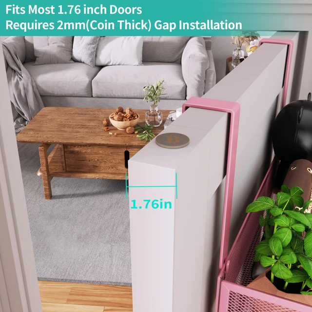 Alt view image 4 of 7 - Over The Door Hanger with Coat Hooks and 2 Baskets, Rustproof & Waterproof Pink Over The Door Hooks, Storage Organizer for Hats, Bathroom, Kitchen, Bedroom - Pink