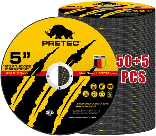 Main image of 55 Pack Cut Off Wheels 5 Inch, Metal Cutting Wheel for Angle Grinder 7/8" Arbor, 3/64" Thin, Angle Grinder Cutting Disc For Metal and Stainless Steel, Aluminum Oxide, Aggressive Cutting Wheel