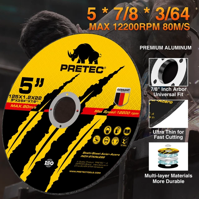 Alt view image 2 of 7 - 55 Pack Cut Off Wheels 5 Inch, Metal Cutting Wheel for Angle Grinder 7/8" Arbor, 3/64" Thin, Angle Grinder Cutting Disc For Metal and Stainless Steel, Aluminum Oxide, Aggressive Cutting Wheel