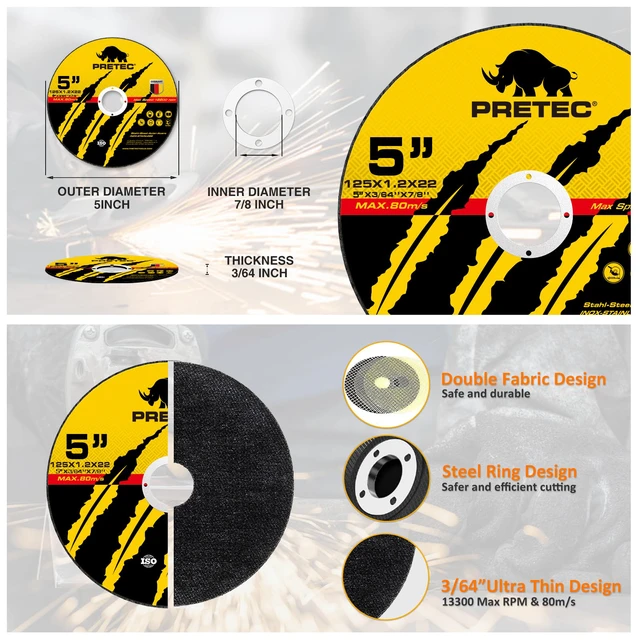 Alt view image 6 of 7 - 55 Pack Cut Off Wheels 5 Inch, Metal Cutting Wheel for Angle Grinder 7/8" Arbor, 3/64" Thin, Angle Grinder Cutting Disc For Metal and Stainless Steel, Aluminum Oxide, Aggressive Cutting Wheel