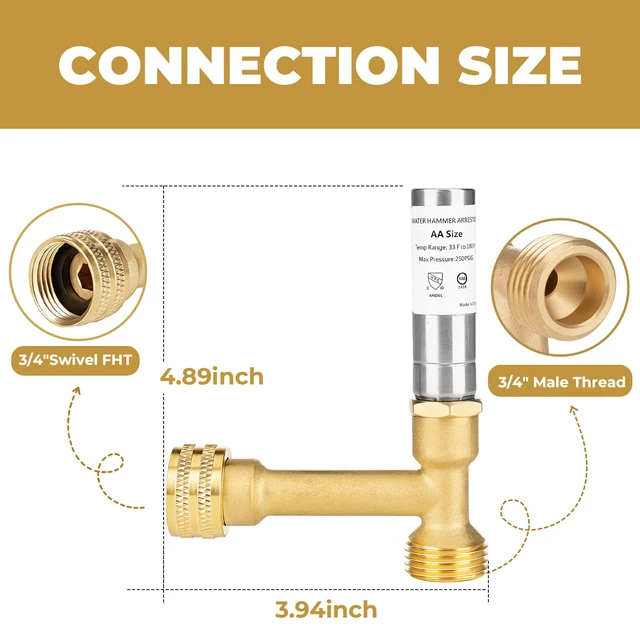 Alt view image 2 of 6 - Tee Stainless Steel Water Hammer Arrestor for Washing Machine, 3/4" Male GHT & 3/4" Swivel Female GHT, Angle(Pack-2)