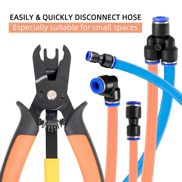 Alt view image 2 of 7 - Push to Connect Fittings Air Line Disconnect Tool Kit Push Fitting Removal Tool for 1/4, 5/16, 3/8, 1/2 (6mm, 8mm,10mm,12mm) Quick Connect Release Pliers with 15 Pcs Pneumatic Fittings
