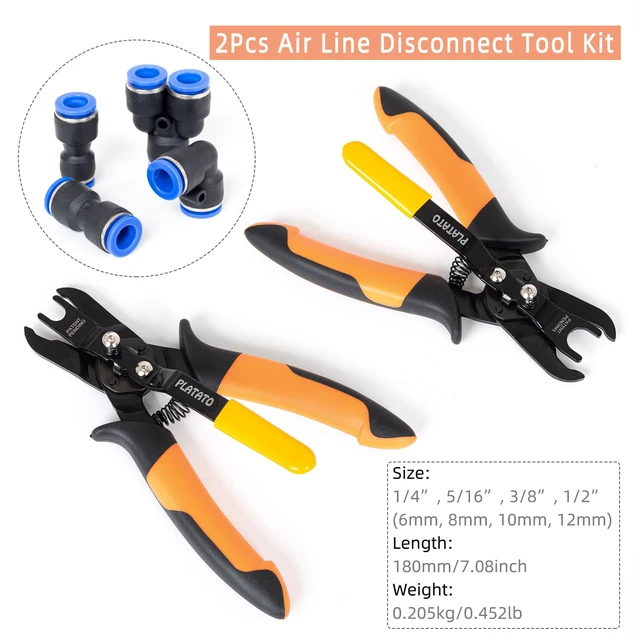 Alt view image 5 of 7 - Push to Connect Fittings Air Line Disconnect Tool Kit Push Fitting Removal Tool for 1/4, 5/16, 3/8, 1/2 (6mm, 8mm,10mm,12mm) Quick Connect Release Pliers with 15 Pcs Pneumatic Fittings
