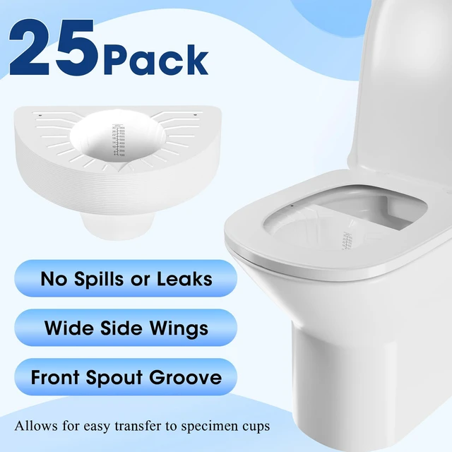 Alt view image 5 of 7 - Urine Hats for Toilets, Specimen Collection Pan, 25 Pack 30oz/900cc Universal Toilet Hat for Easy Urine and Specimen Collection, with Clear Measurement Markings for Women, Men, and Seniors' Use