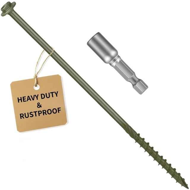 Main image of 5/16 x 14 inch Long Timber Screws,Heavy Duty Exterior Lag Bolts with Hex Head, Structural Wood Screws for Deck, Fence, Landscape & Gazebo,Rust-Resistant Green Coated (25pcs)