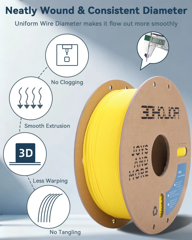 Alt view image 2 of 7 - PLA Filament 1.75mm,3D Printer Filament,1KG Yellow Cardboard Spool (2.2lbs),Dimensional Accuracy +/- 0.03 mm,Vacuum Packaging,Odor Free,Clog Free, Fit Most 3D FDM Printer